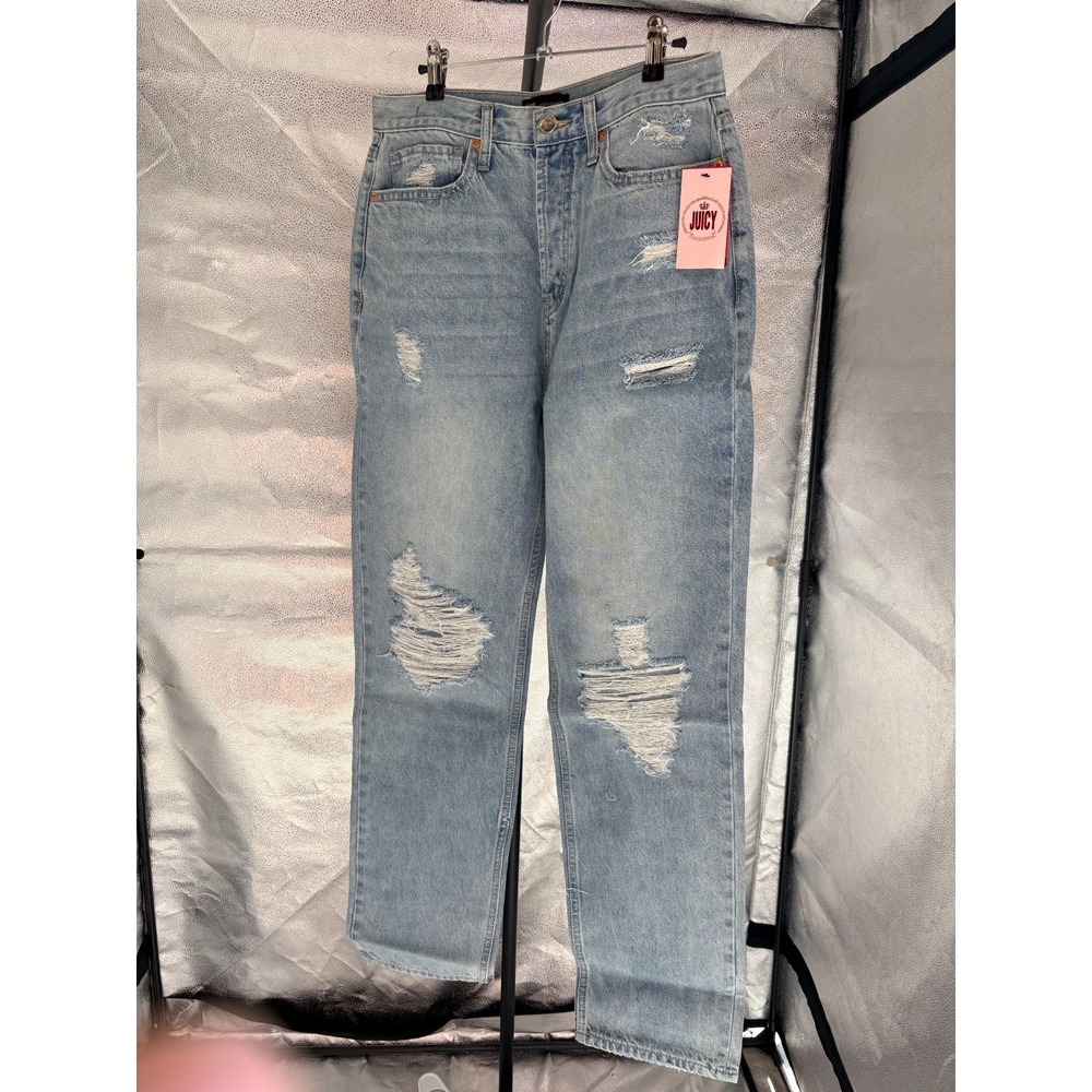 Juicy Couture Distressed Jeans Sz 2 Relaxed Fit NWT - Picture 1 of 4
